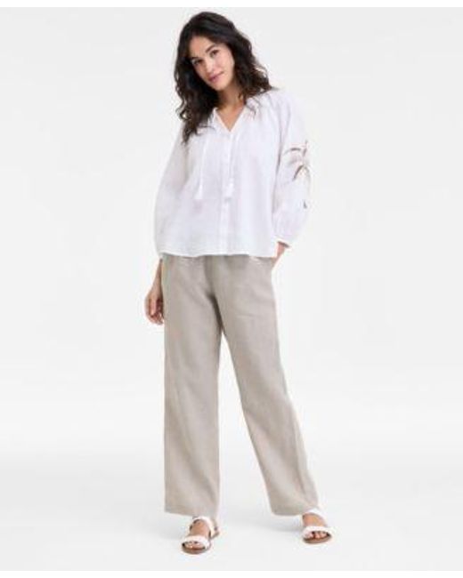 Charter Club White 100 Linen Drawstring Pants 100 Linen Embroidered Top Exclusively At Macys