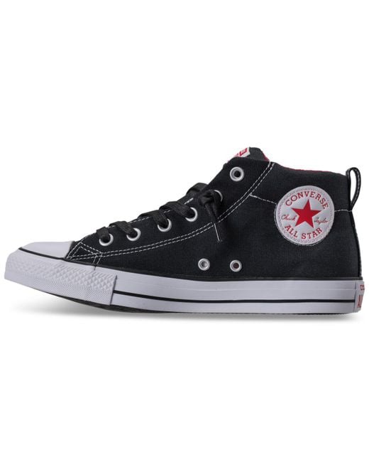 Converse Canvas Men's Chuck Taylor All Star Street Mid Casual Sneakers From  Finish Line in Black / White / Red (Black) for Men | Lyst