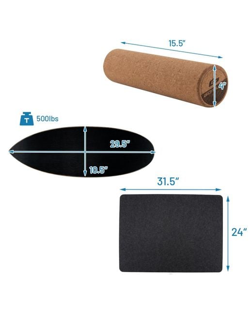 COSTWAY Black Wooden Balance Board Trainer Wobble Roller For Exercise Sports Training Equipment