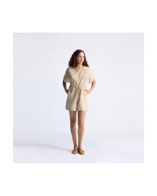 REISTOR White V Neck Drawstring Romper