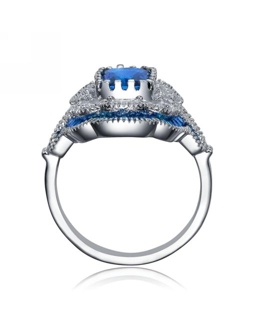 Genevive Jewelry Blue Sterling Silver Radiant And Baguette Cubic Zirconia Coctail Ring