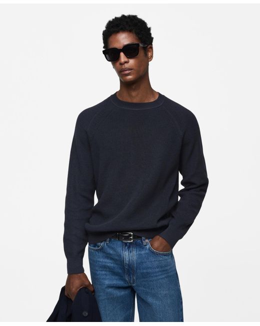 Mango Blue Ribbed Round-neck Sweater for men