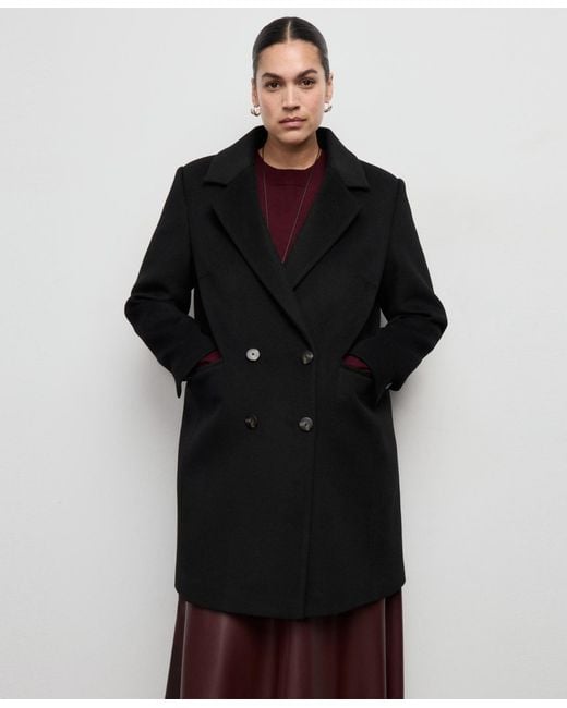 Mango Black Double-breasted Wool Blend Coat