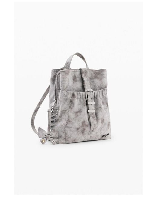 Desigual Gray Small Leather Effect Backpack