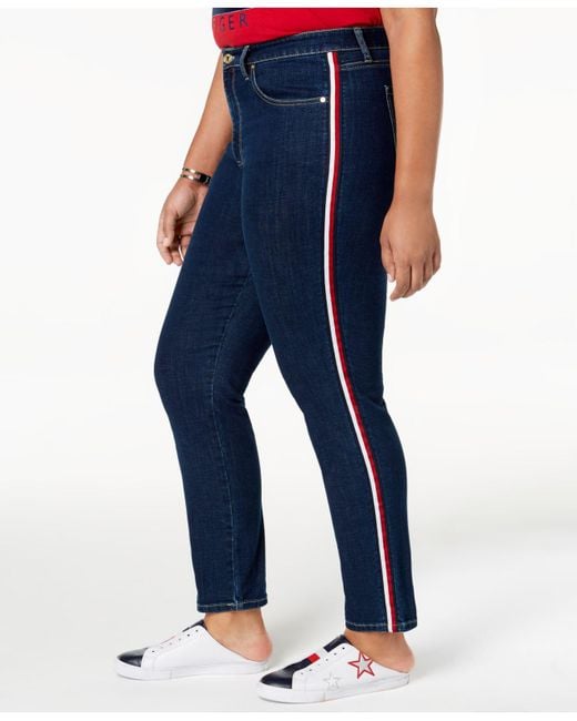 Tommy Hilfiger Blue Plus Size Tribeca Striped Skinny Jeans, Created For Macy's