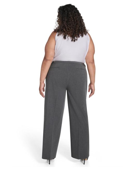 Calvin Klein Blue Plus Size Pinstriped Mid Rise Pants