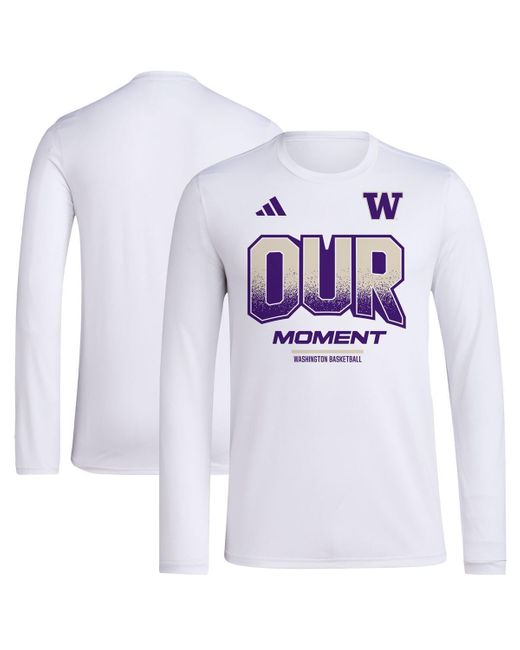 Adidas White And Washington Huskies 2024 On-court Bench Our Moment Long Sleeve T-shirt