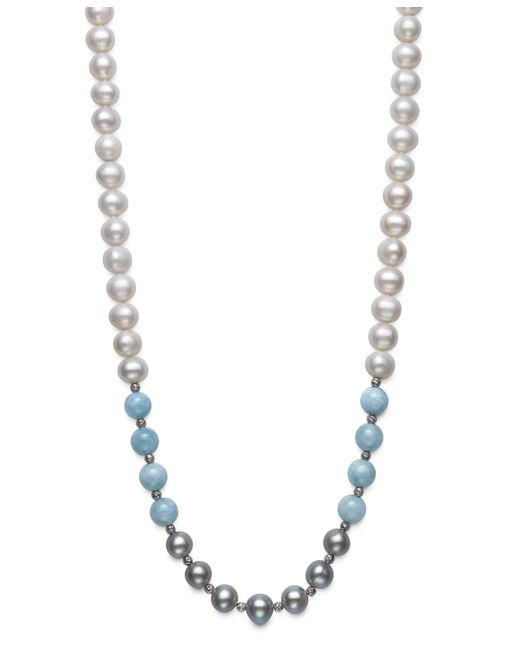 Macy's Metallic Milky Aquamarine And Cultured Freshwater Pearl 18" Strand Necklace