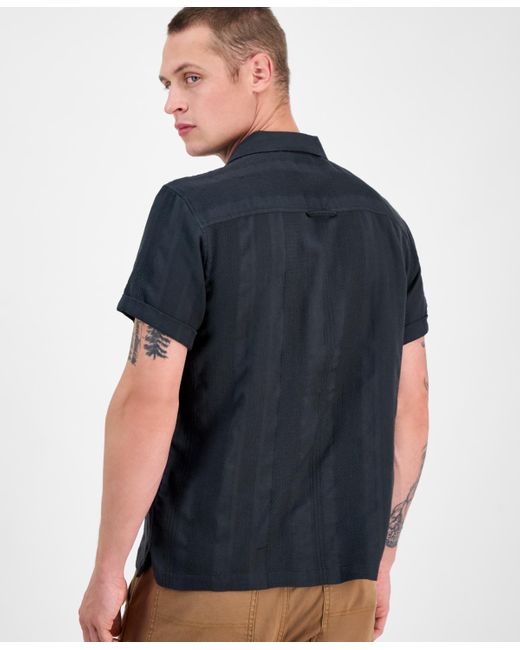 Sun & Stone Blue Sun + Stone Ford Short Sleeve Textured Striped Button-front Camp Shirt for men
