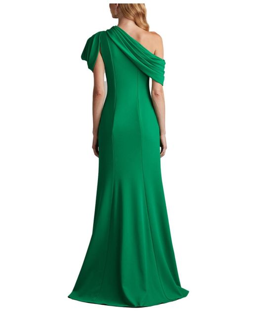Tadashi Shoji Green Copley Shoulder Drape Gown