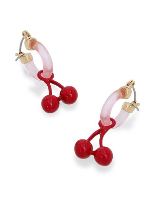 Betsey Johnson Red Faux Stone Cherry Charm huggie Earrings