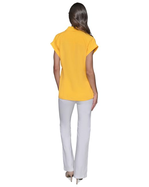 Karl Lagerfeld Orange Asymmetric Button-front Top