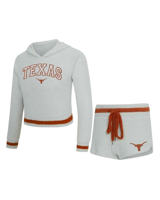 Concepts Sport White 2-piece Gray/orange Texas Longhorns Whitley Long Sleeve Hoodie Top And Shorts Set
