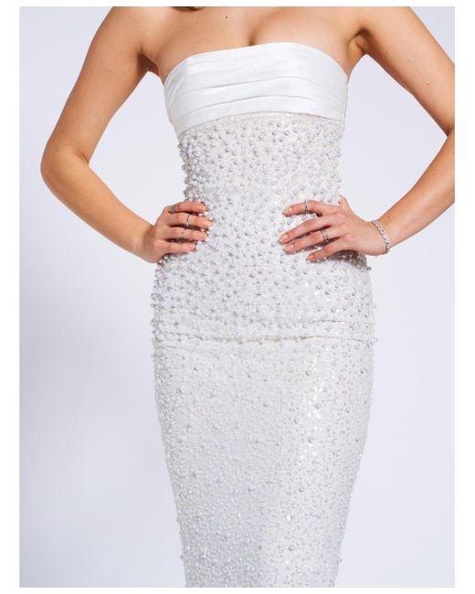 Miss Circle Lainey Satin Sequin Pearls Beaded Maxi Dress in White Lyst — free download