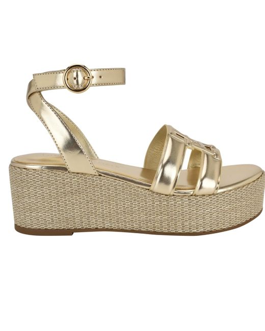 Tommy Hilfiger Metallic Vastie Raffia Platform Wedge Sandals