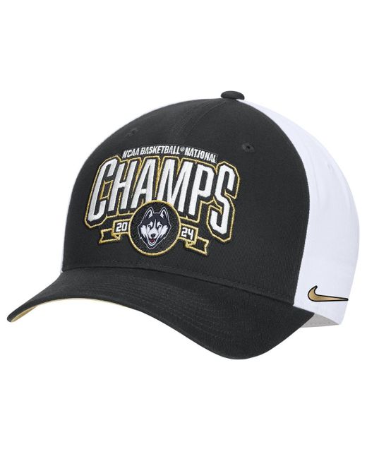 Nike Black/white Uconn Huskies 2024 Ncaa Basketball National Champions Locker Room Adjustable Hat for men