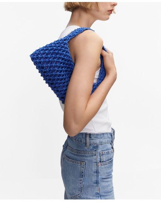 Mango Blue Crochet Shoulder Handbag