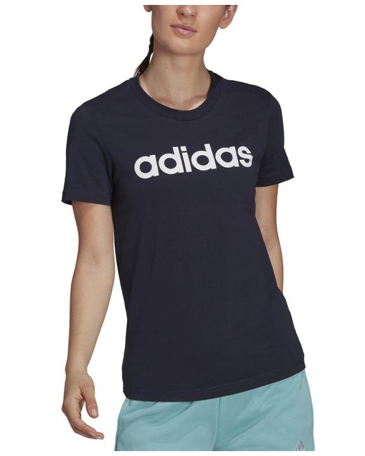 Adidas Blue Essentials Cotton Linear Logo T-shirt