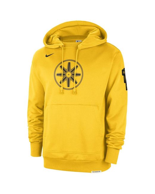Nike Yellow Distressed En State Warriors 2023/24 City Edition Courtside Standard Issue Pullover Hoodie for men