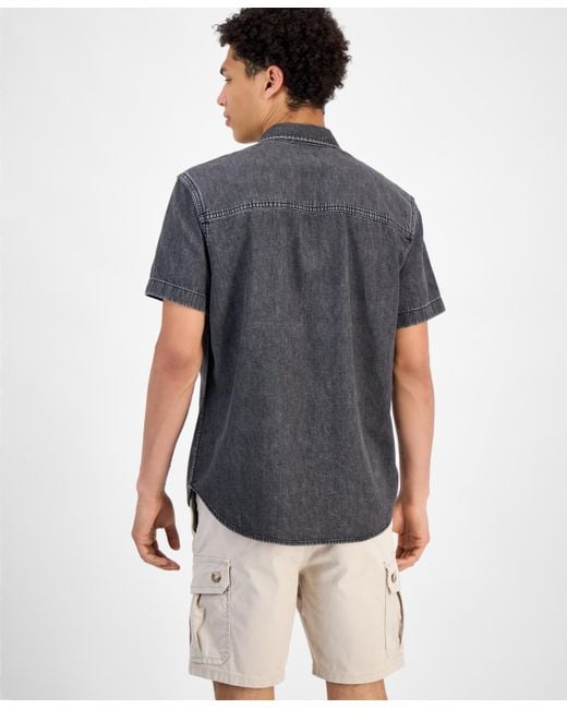 Sun & Stone Blue Sun + Stone Short Sleeve Denim Button-front Shirt for men