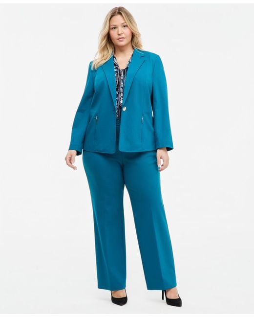 Kasper Blue Plus Size Notch-collar Single-button Blazer