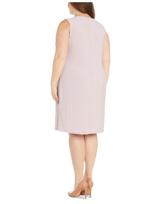 R & M Richards Pink Plus Size 3d Floral Mesh Jacket & Necklace Dress Set
