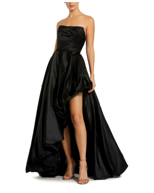 Mac Duggal Black Strapless Ruched High Low Gown