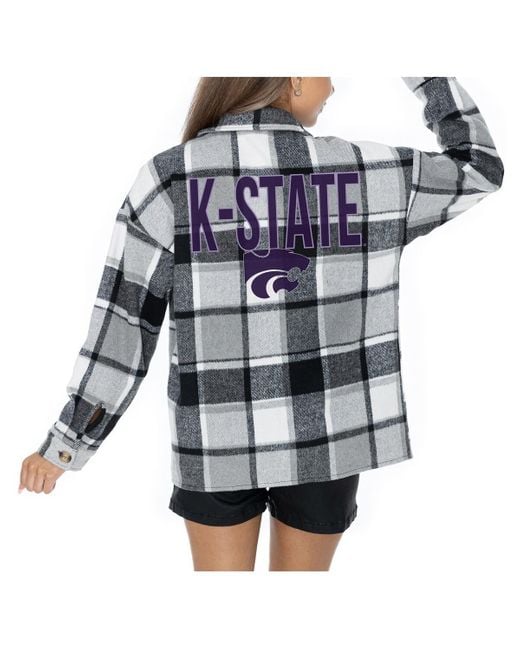 Gameday Couture Women's Blue Gray Kansas State Wildcats Long Sleeve Brushed Plaid Button-up Overshirt Jacket