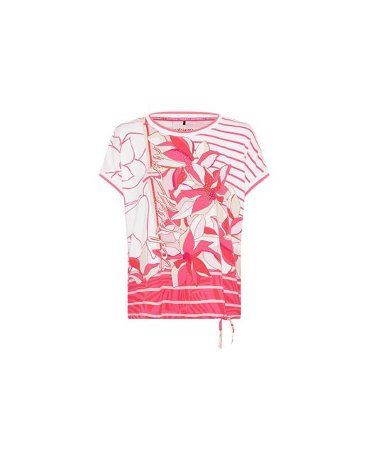 Olsen Red Short Sleeve Mixed Print Embellished T-shirt Containing Lenzing[tm] Ecovero[tm] Viscose