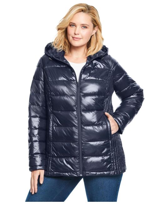 Woman Within Blue Plus Size Packable Puffer Jacket
