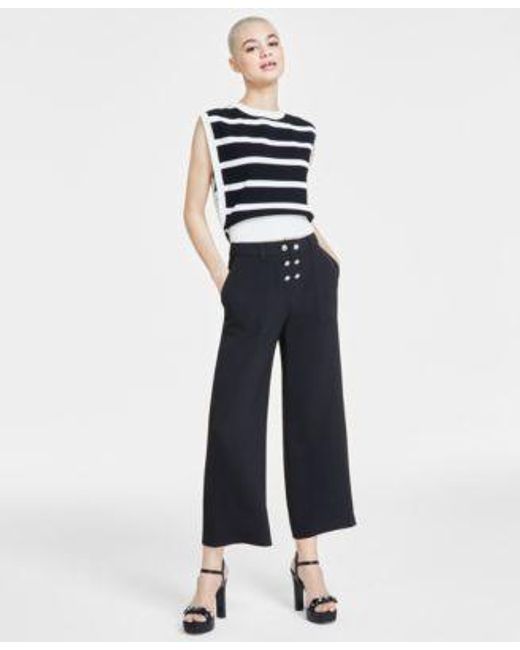 Karl Lagerfeld Blue Striped Sleeveless Sweater Wide Leg Pants