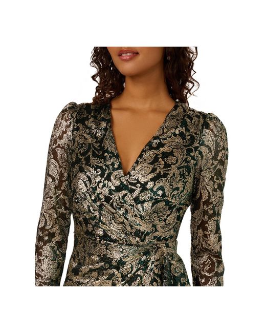 Adrianna Papell Green Long Sleeve Short Wrap Dress