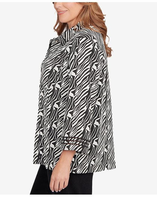 Ruby Rd Gray Plus Size Zebra Collared Knit Swing Jacket