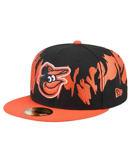 KTZ Black/orange Baltimore Orioles Retro Pattern 59fifty Fitted Hat for men