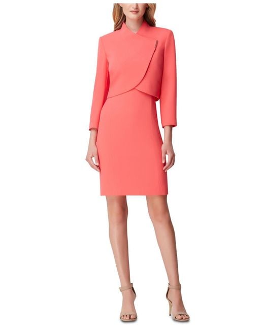 Tahari Pink Cropped-jacket Dress Suit