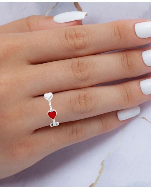 Macy's Cubic Zirconia And Red & White Enamel Heart Eternity Band Ring (0.25 Ct. T.w.