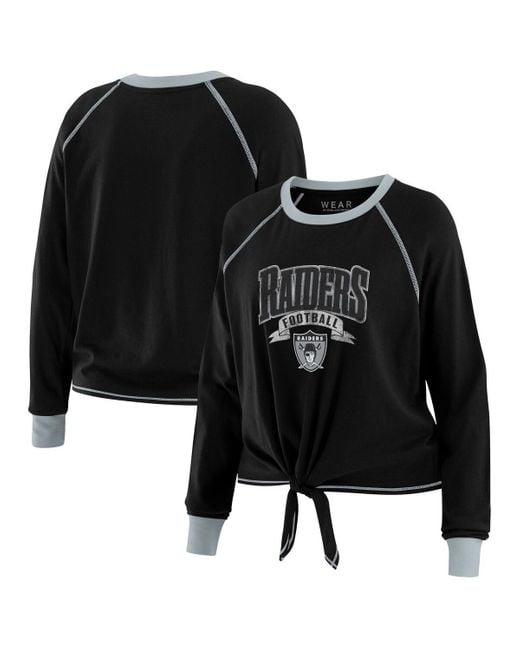 WEAR by Erin Andrews Black/gray Las Vegas Raiders Plus Size Tie-front Long Sleeve Top