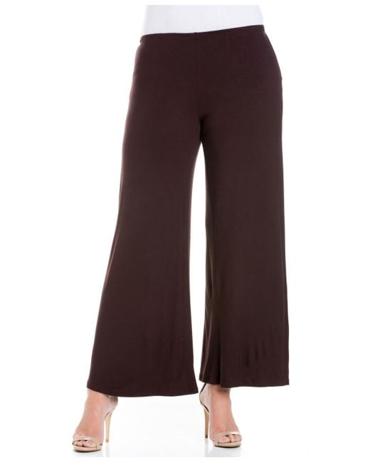 24seven Comfort Apparel Brown Plus Size Elastic Waist Flared Leg Palazzo Pants