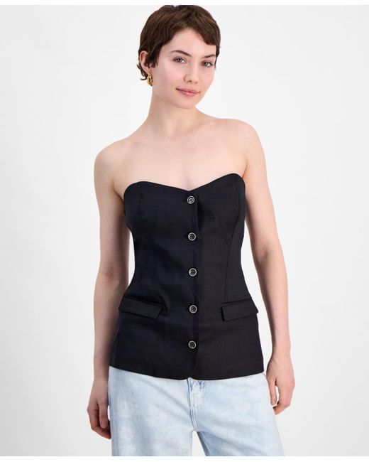 Guess Black Isabeau Sleeveless Corset Button-front Top