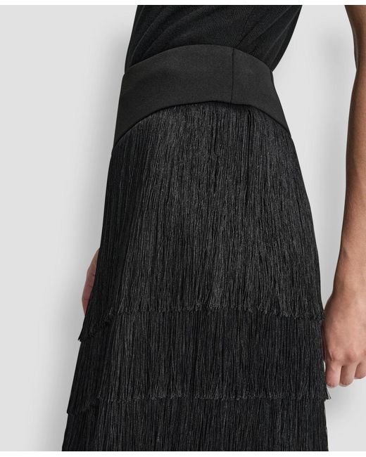 DKNY Black High-low Fringe Detail Skirt