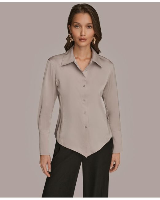 Donna Karan Natural Collared Long Sleeve Top