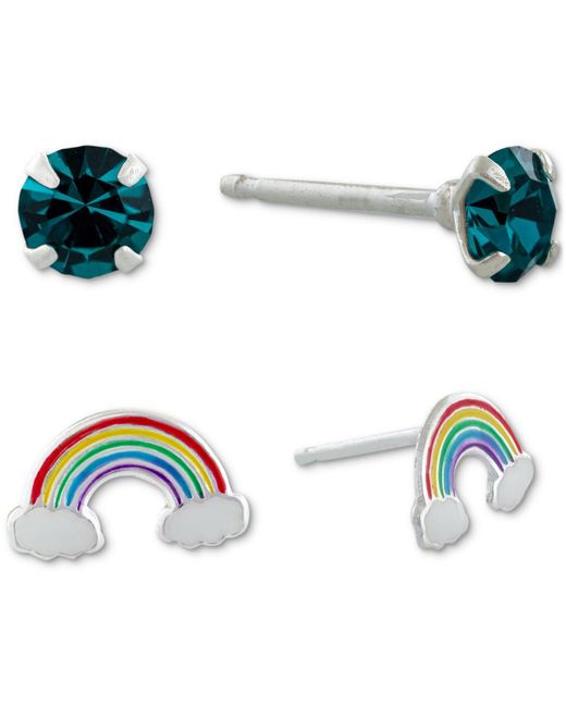 Giani Bernini Metallic 2-pc. Set Crystal Solitaire & Rainbow Stud Earrings In Sterling Silver, Created For Macy's