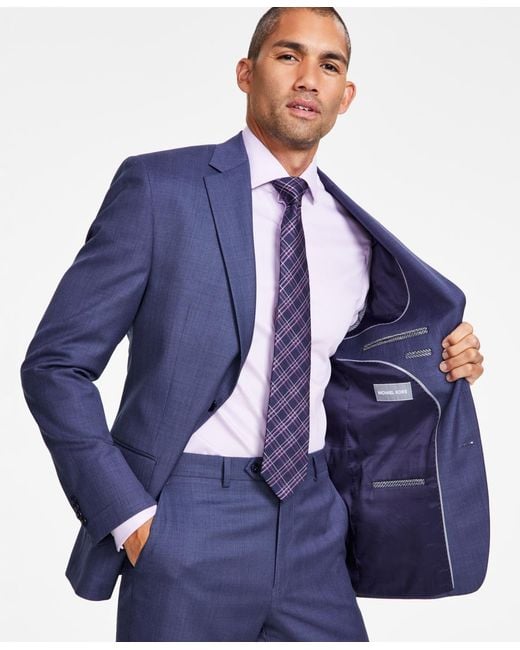 Michael Kors Blue Classic-fit Wool-blend Stretch Solid Suit Jacket for men