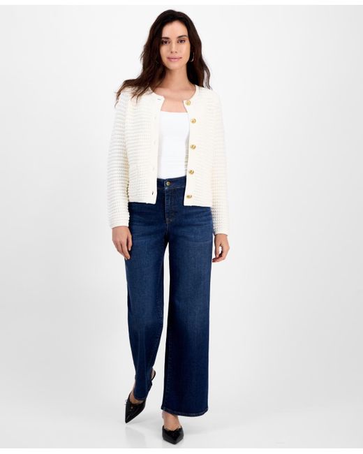 INC International Concepts White Petite Yarn-blend Button-down Cardigan Sweater