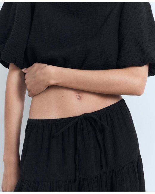 Mango Black Cotton Drawstring Skirt