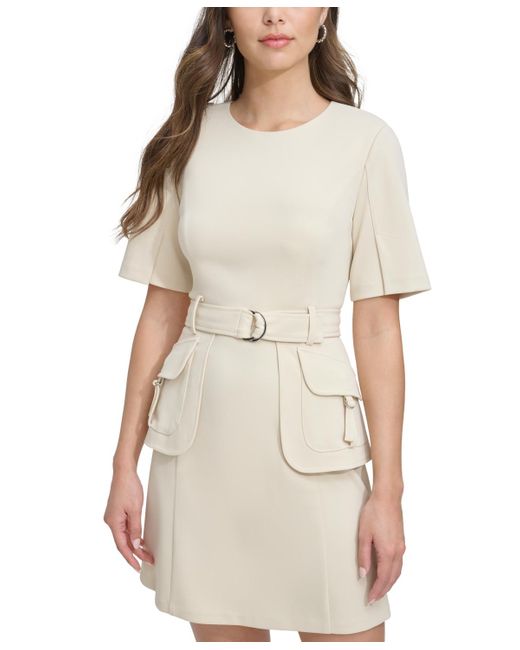DKNY White Short-sleeve Utility Pocket Dress