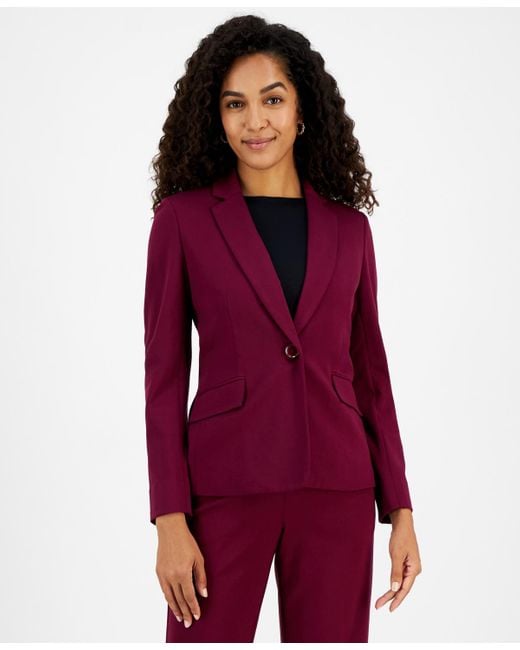 Kasper Notch Lapel One Button Blazer in Red Lyst