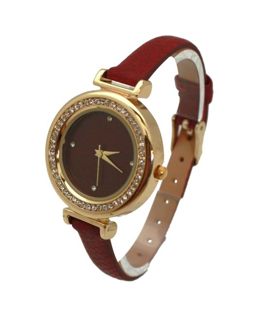 Olivia Pratt Brown Thin Solid Color Strap And Rhinestones Watch