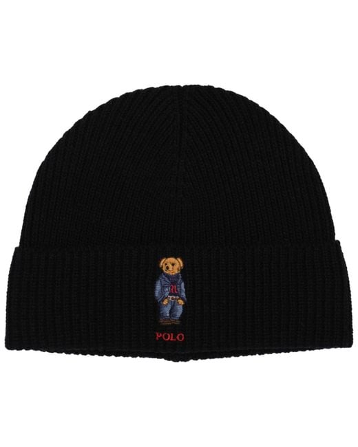 Polo Ralph Lauren Black Solid Denim Bear Beanie for men