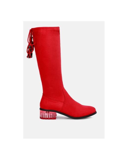 LONDON RAG Red Francesca Tassels Detail Short Heel Calf Boot